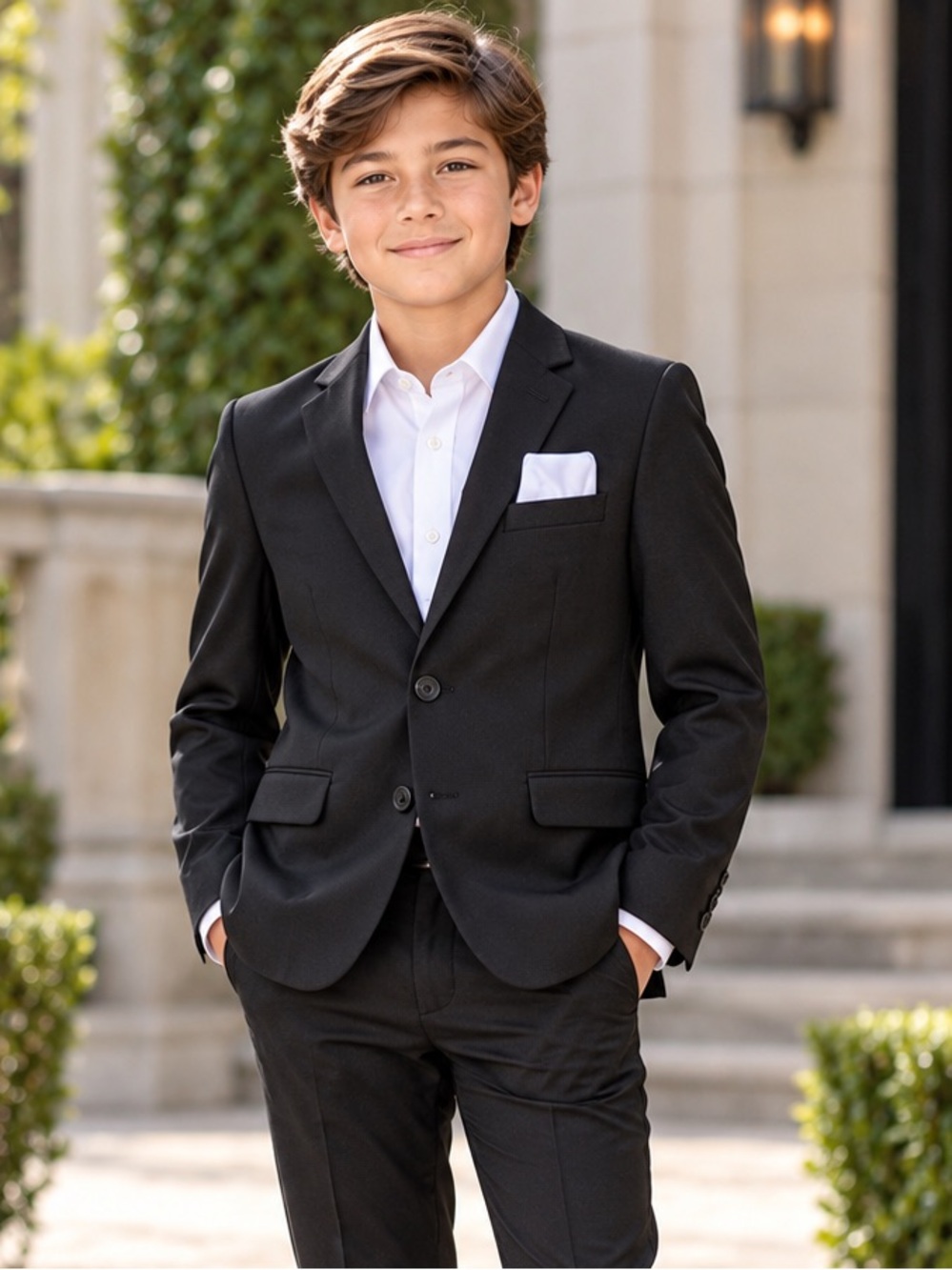 Black n Bianco Boys Size 12 Black Blazer Sport Coat Pocket Square